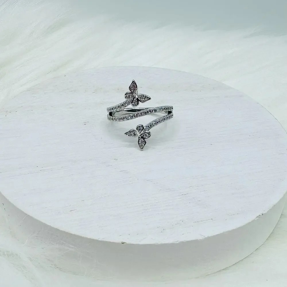 Silver Radiant Butterfly Zircon Ring size 6